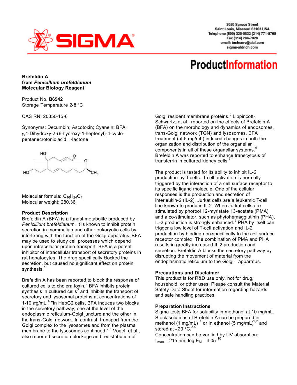 Brefeldin a from Penicillium Brefeldianum Molecular Biology Reagent