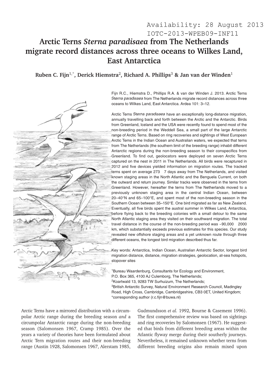 Arctic Terns Sterna Paradisaea from the Netherlands Migrate Record Distances Across Three Oceans to Wilkes Land, East Antarctica