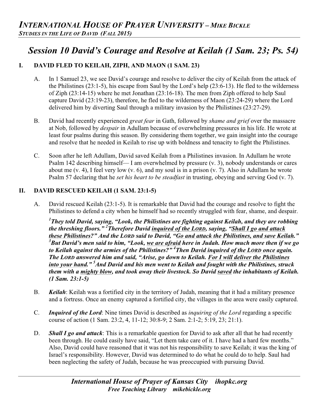 Session 10 David's Courage and Resolve at Keilah (1 Sam. 23; Ps