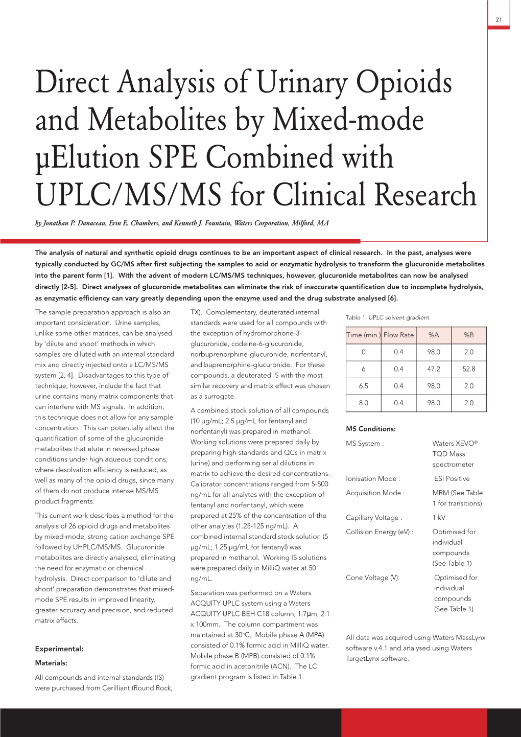 Direct Analysis of Urinary Opioids and Metabolites by Mixed-Mode Μelution SPE Combined with UPLC/MS/MS for Clinical Research by Jonathan P