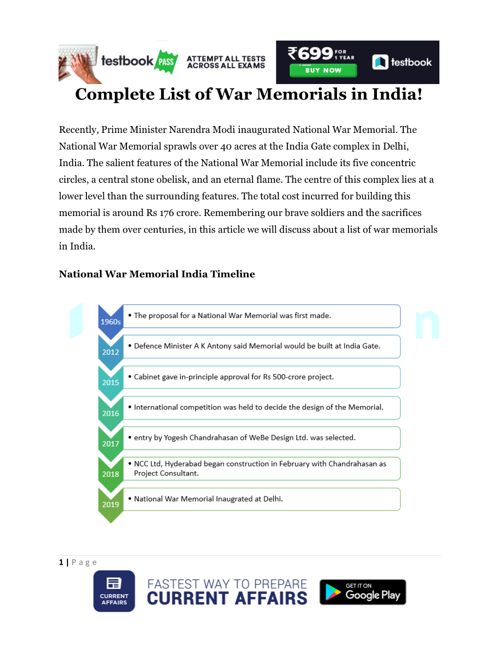 Complete List of War Memorials in India!