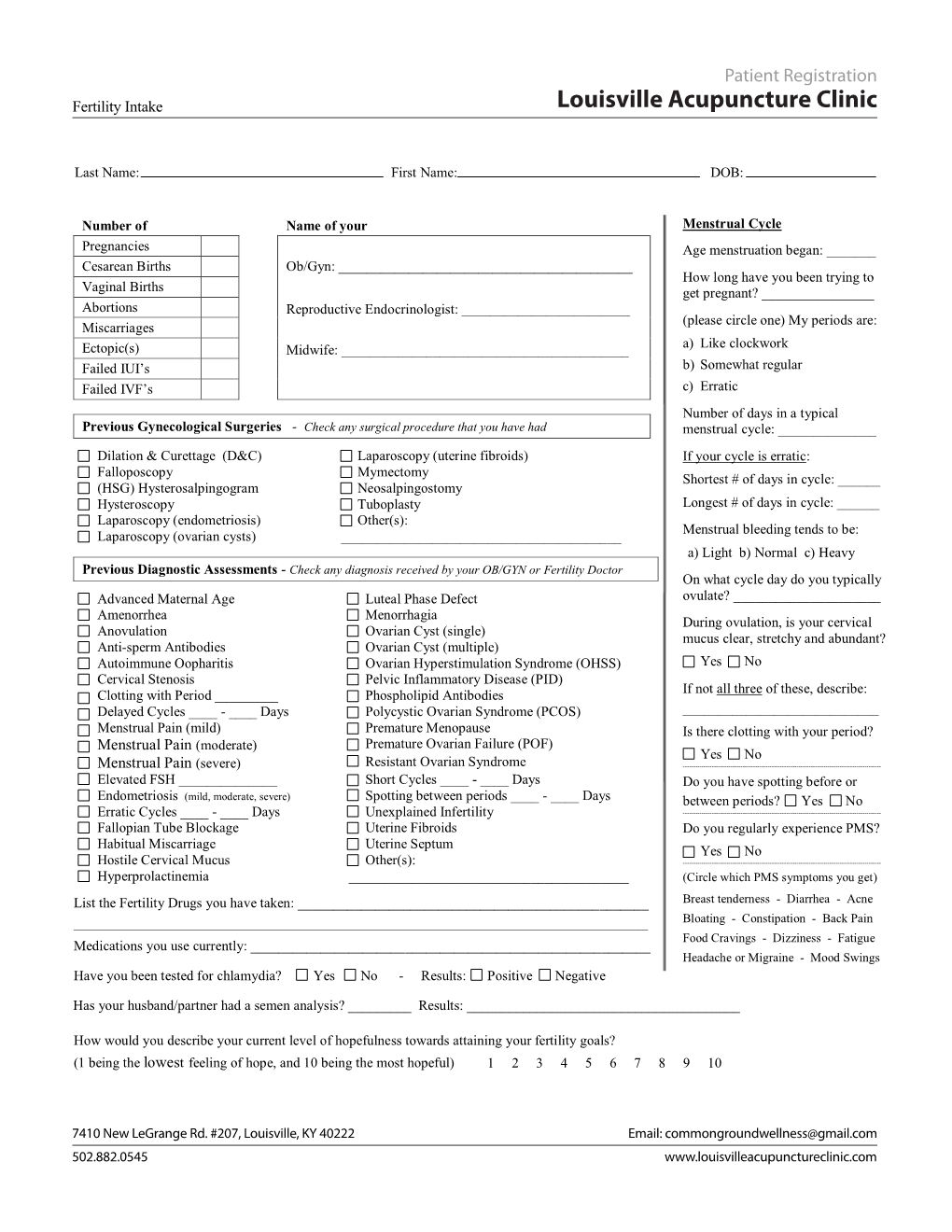 Fertility Intake Louisville Acupuncture Clinic