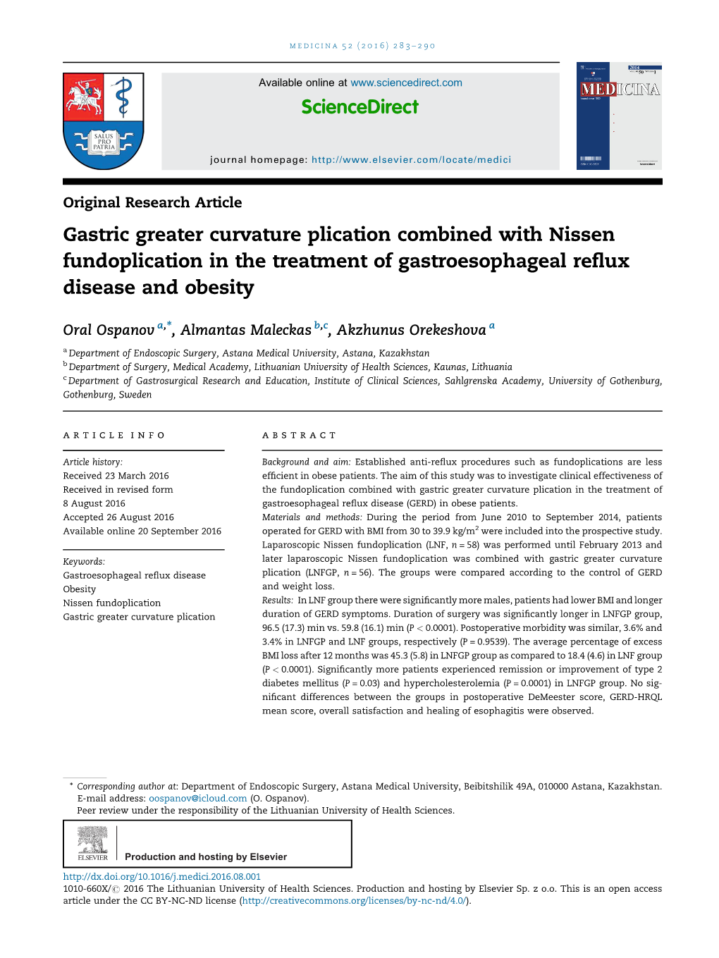 Gastric Greater Curvature Plication Combined with Nissen Fundoplication in the Treatment of Gastroesophageal Reflux Disease