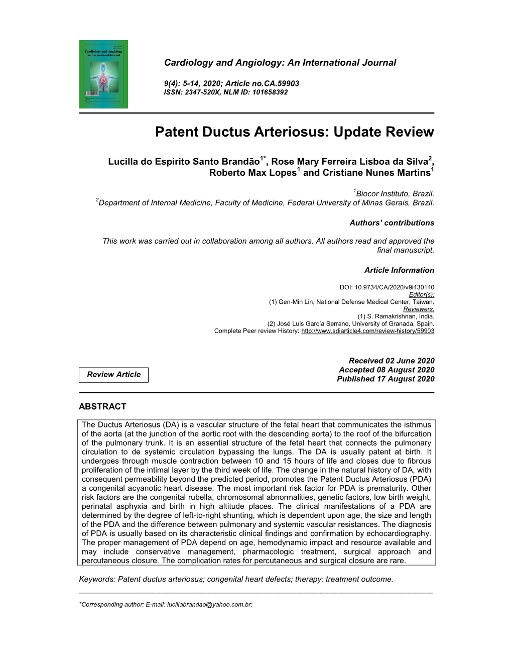 Patent Ductus Arteriosus: Update Review