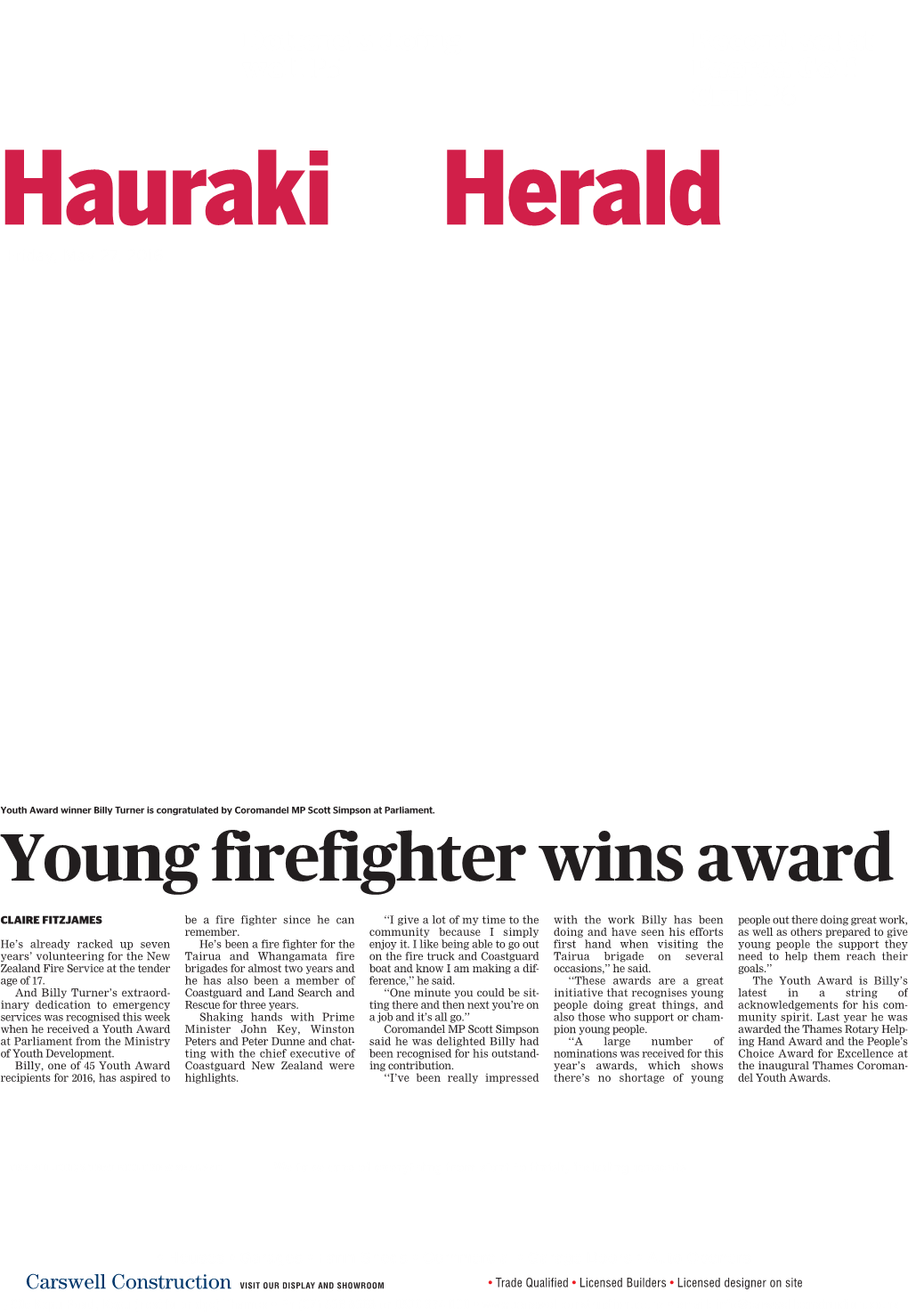 Young Firefighter Wins Award