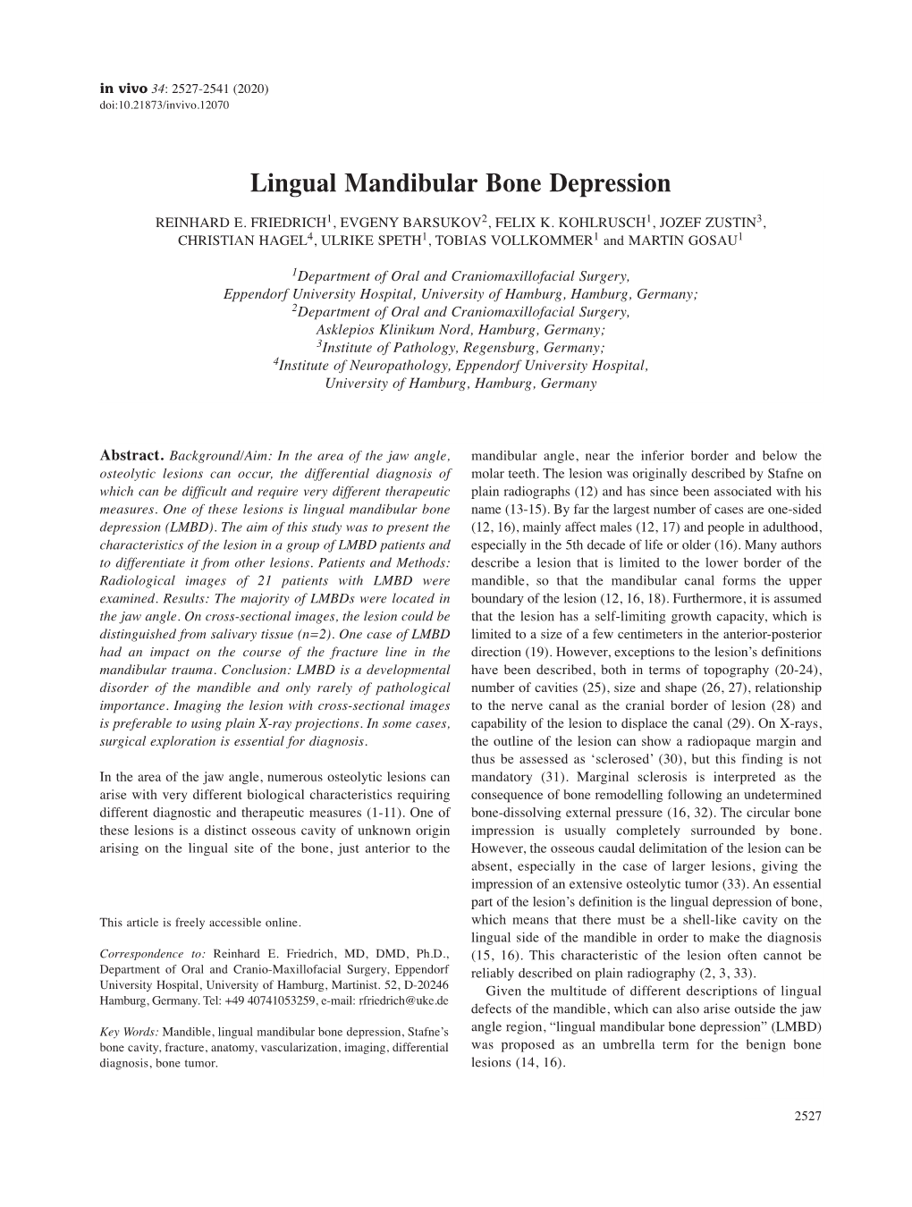 Lingual Mandibular Bone Depression REINHARD E