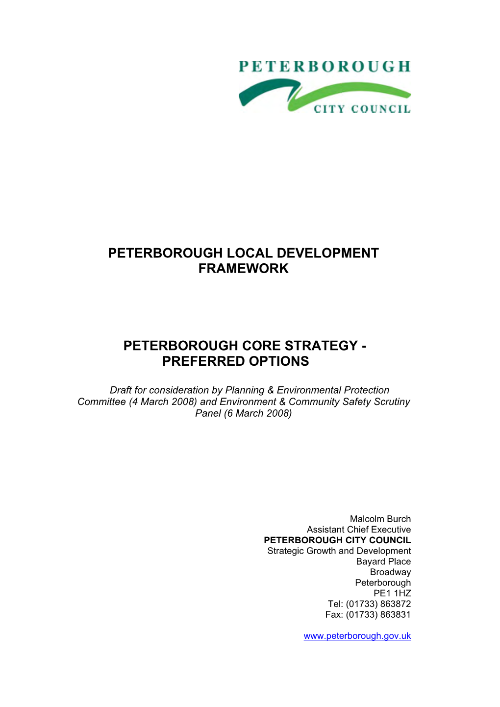 Peterborough Local Development Framework Peterborough Core Strategy