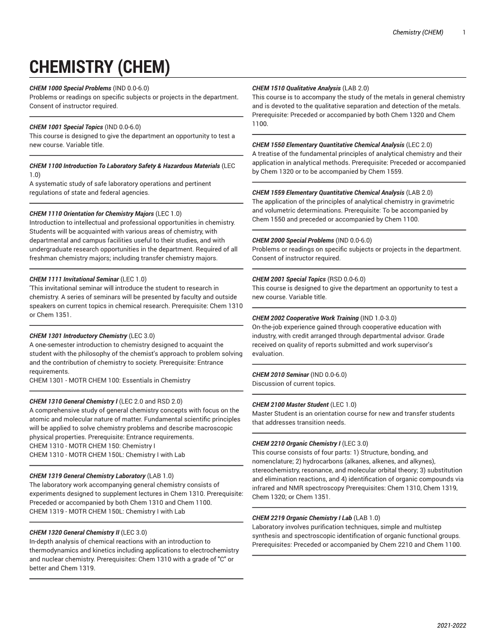 Chemistry (CHEM) 1