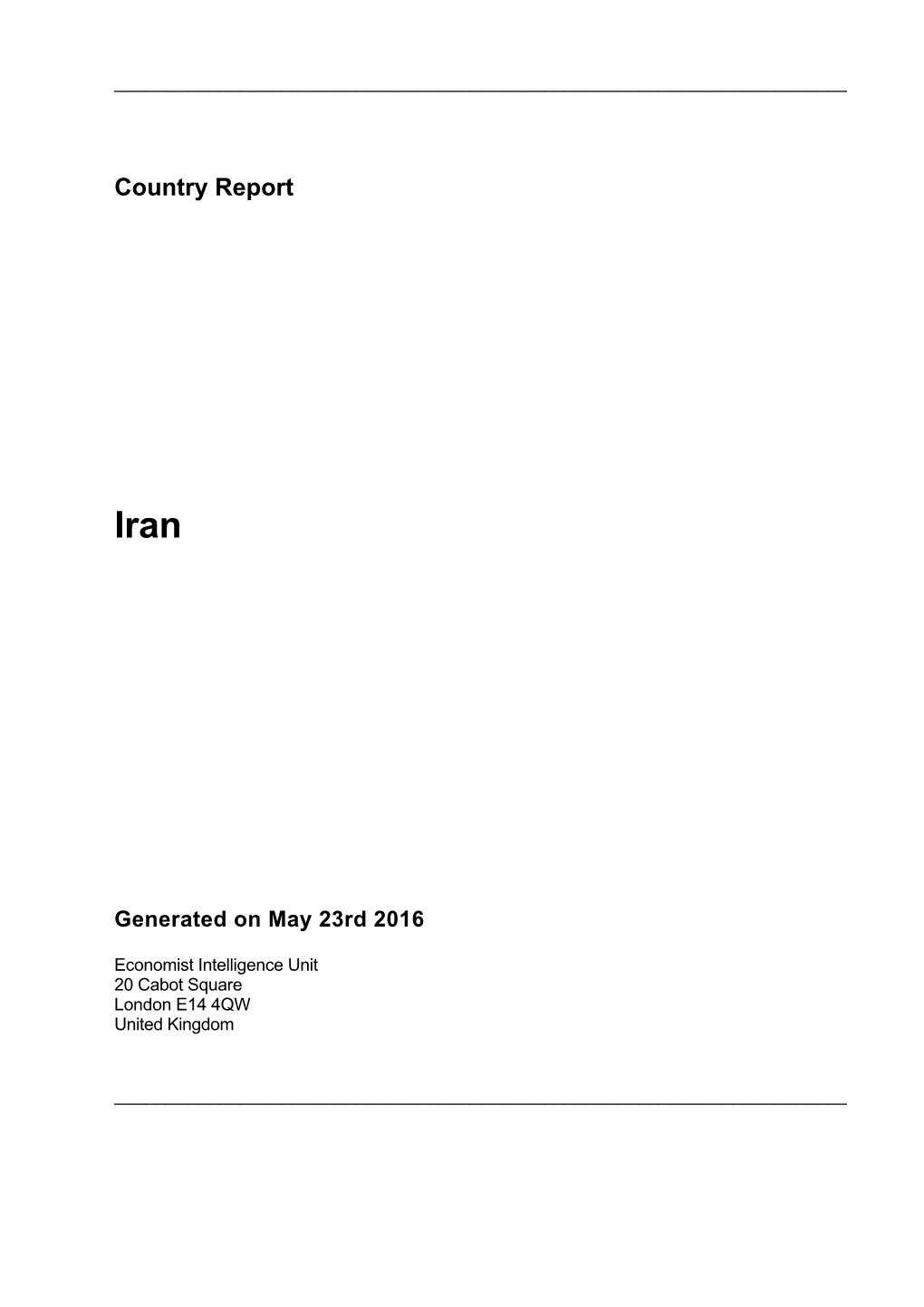 Country Report Iran May 2016