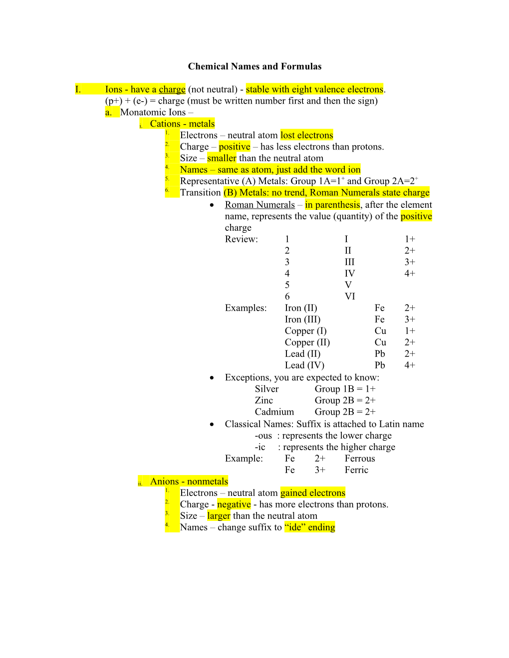 Chemical Names and Formulas