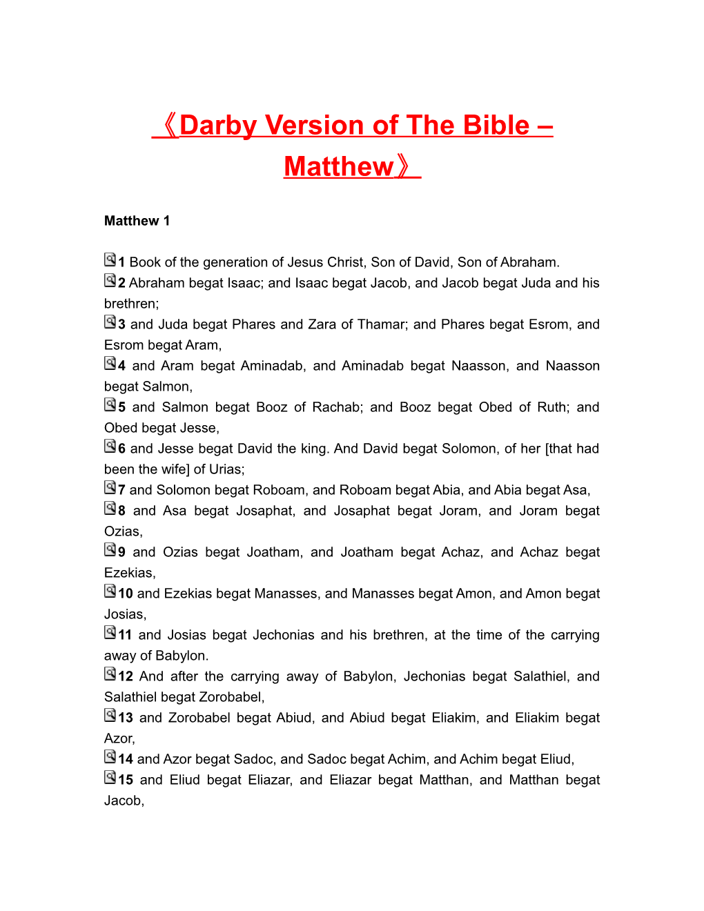 Darby Version of the Bible Matthew s1