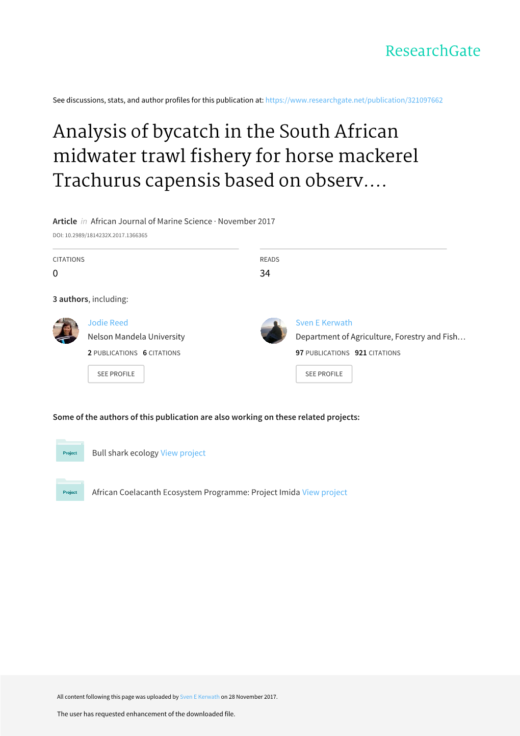 Analysis of Bycatch in the South African Midwater Trawl Fishery for Horse Mackerel Trachurus Capensis Based on Observ