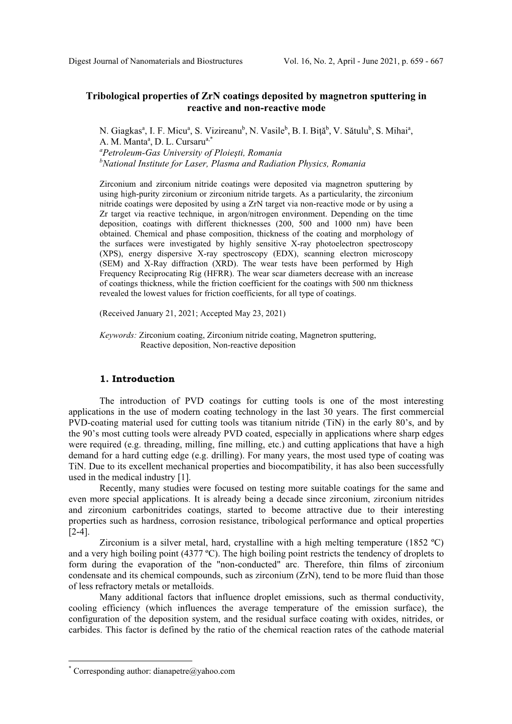 Tribological Properties of Zrn Coatings Deposited by Magnetron Sputtering in Reactive and Non-Reactive Mode