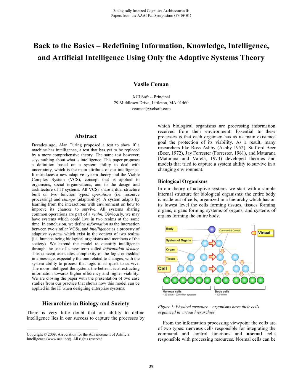 The Basics – Redefining Information, Knowledge, Intelligence, and Artificial Intelligence Using Only the Adaptive Systems Theory