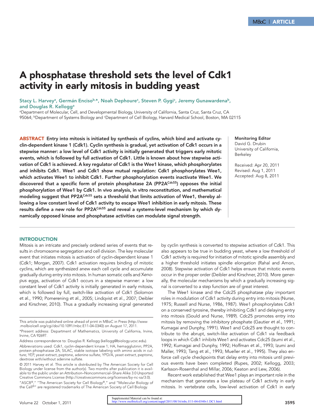 A Phosphatase Threshold Sets the Level of Cdk1 Activity in Early Mitosis in Budding Yeast