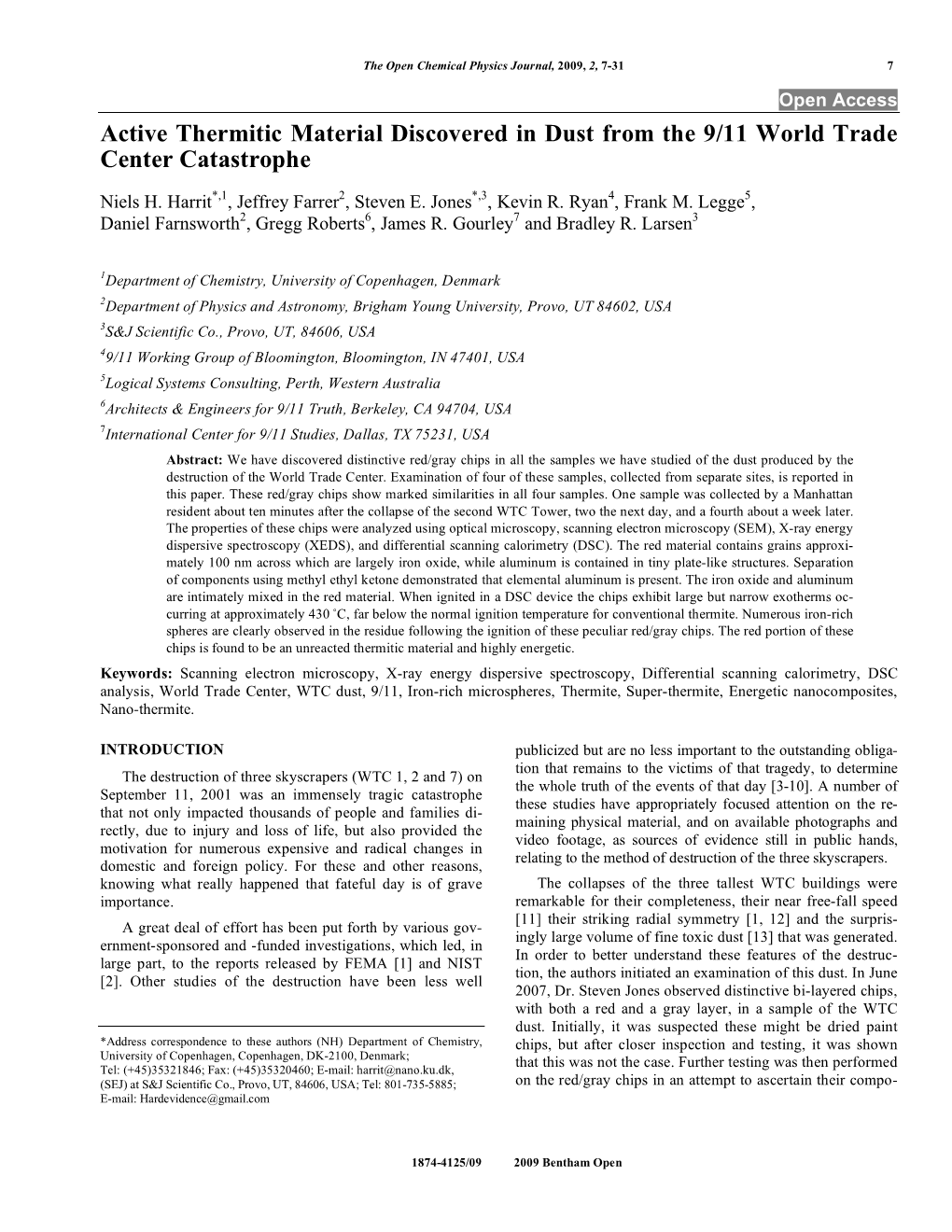 Active Thermitic Material Discovered in Dust from the 9/11 World Trade Center Catastrophe