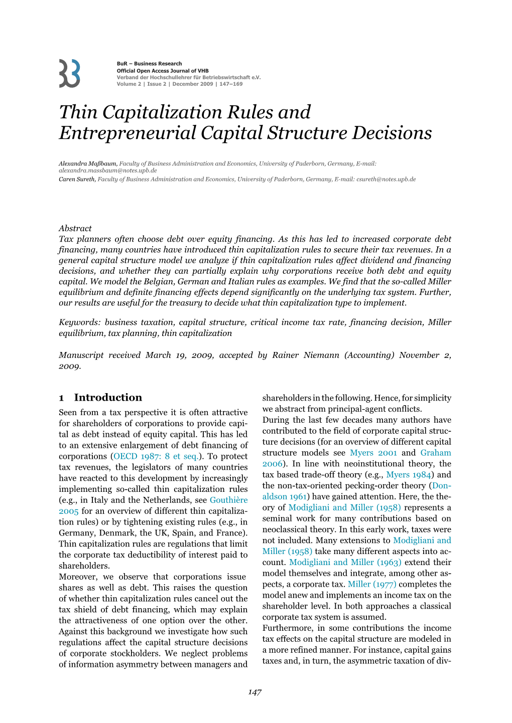 Thin Capitalization Rules and Entrepreneurial Capital Structure Decisions
