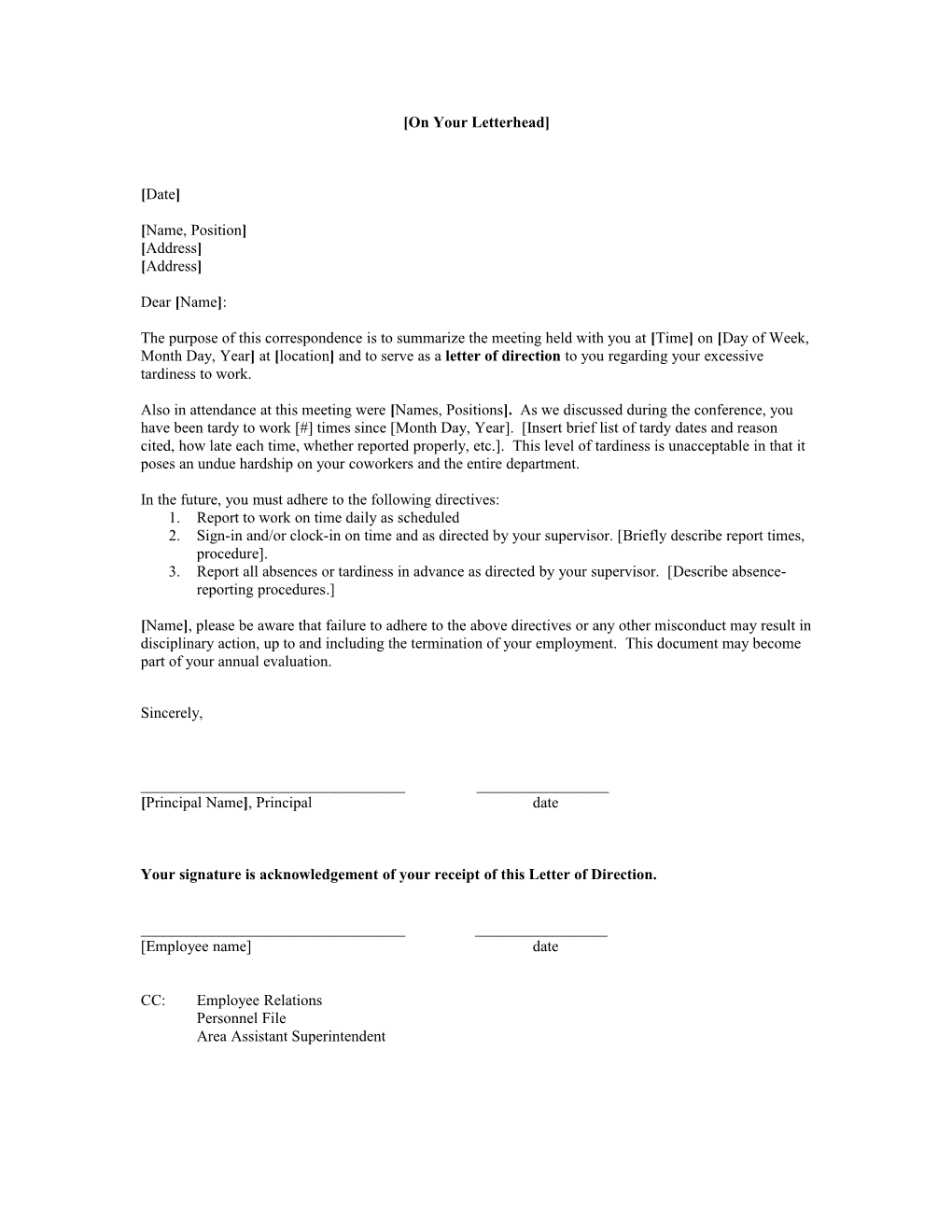 Sample Letter of Direction Regarding Attendance s1