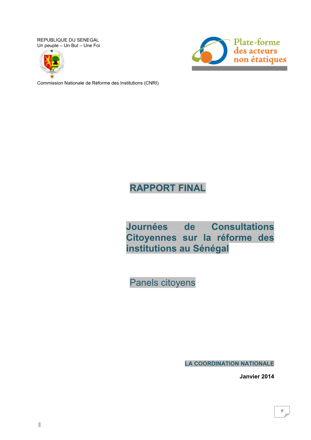 Journées De Consultations Citoyennes Sur La Réforme Des Institutions Au Sénégal