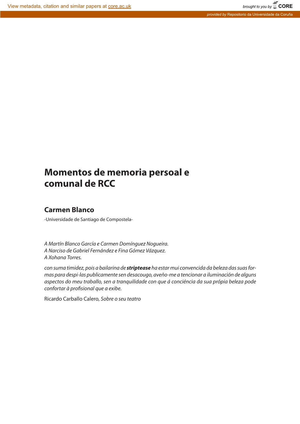 Momentos De Memoria Persoal E Comunal De RCC