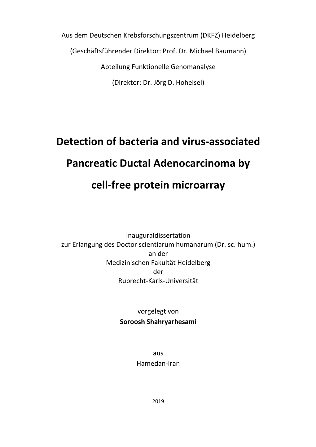 Detection of Bacteria and Virus-Associated Pancreatic Ductal Adenocarcinoma By