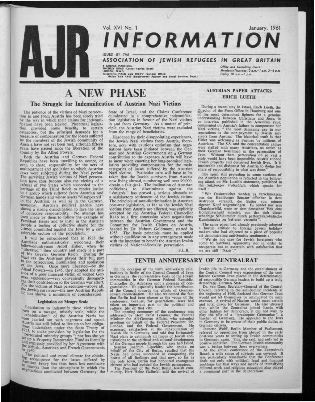 Information Issued by the Association of Jewish Refugees in Great Britain