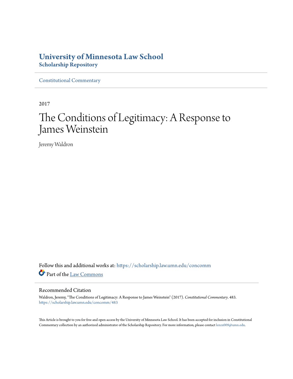 The Conditions of Legitimacy: a Response to James Weinstein