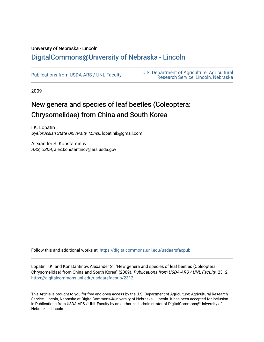 New Genera and Species of Leaf Beetles (Coleoptera: Chrysomelidae) from China and South Korea