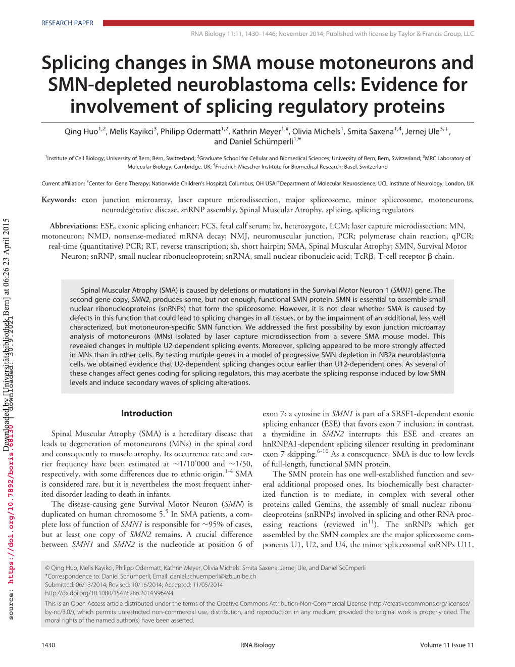 Splicing Changes in SMA Mouse Motoneurons and SMN-Depleted Neuroblastoma Cells