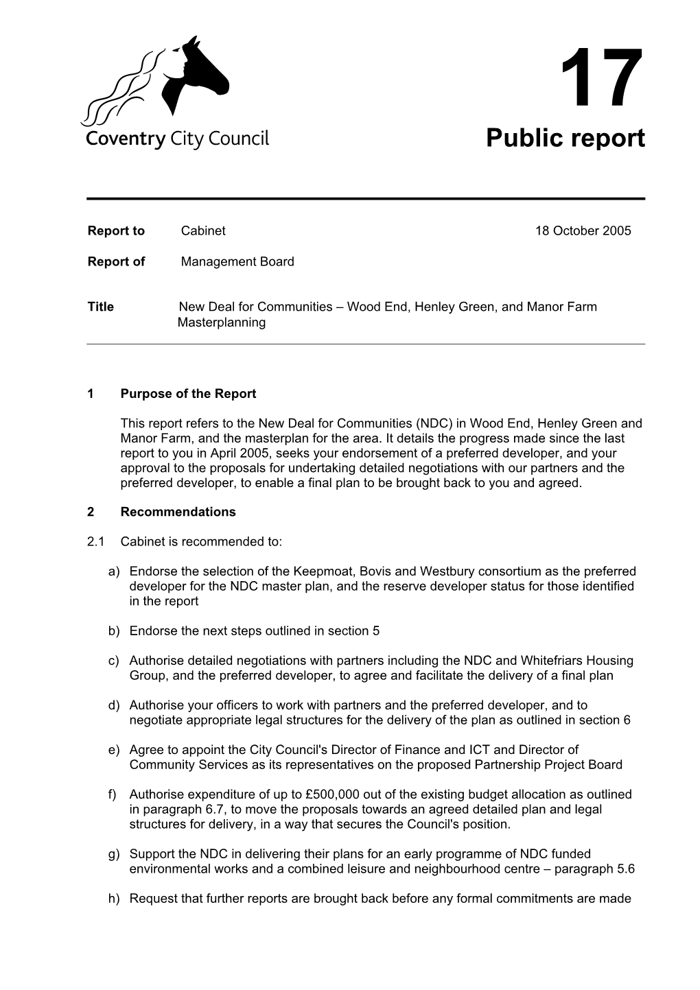 Coventry City Council Report Template