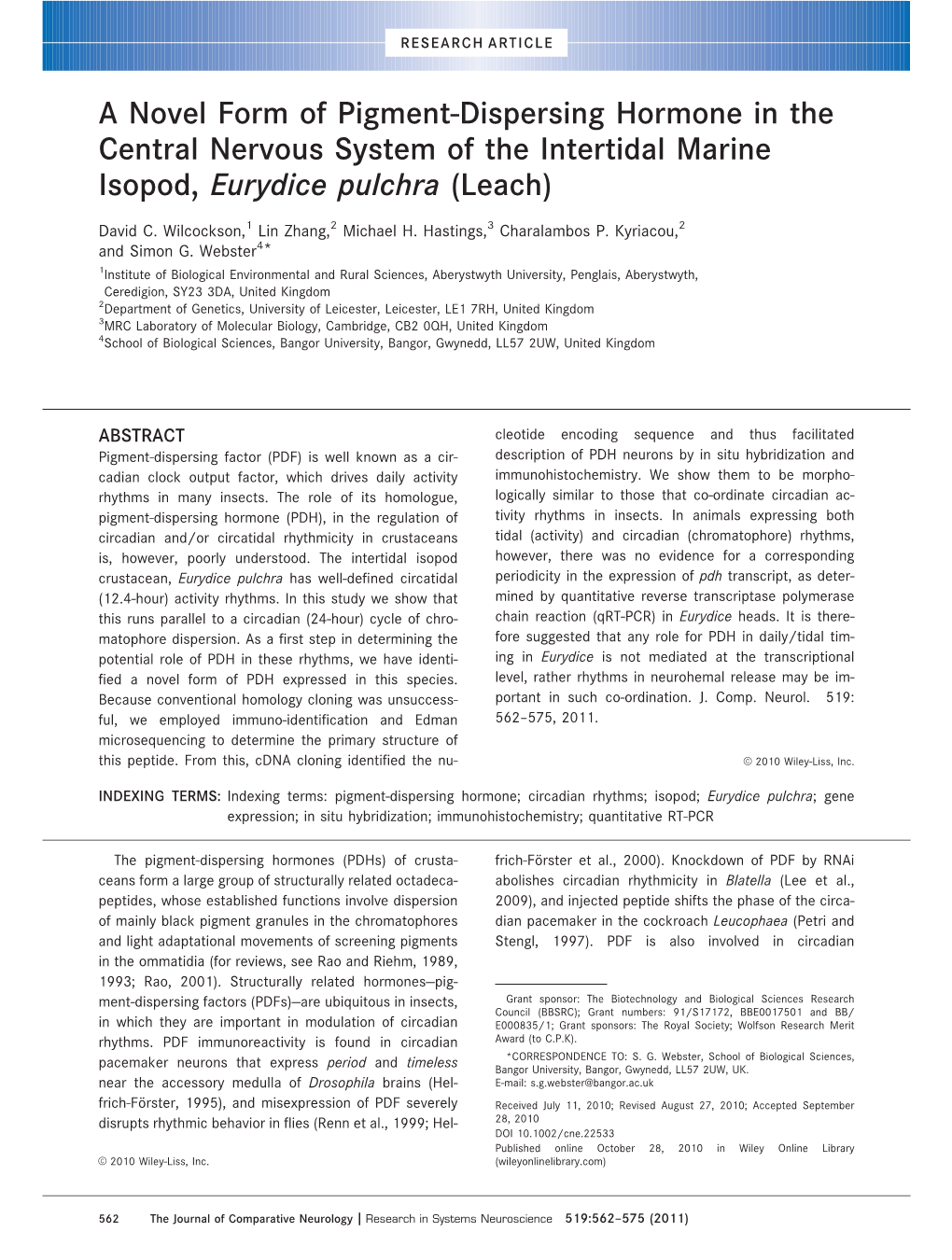 A Novel Form of Pigmentdispersing Hormone in the Central Nervous