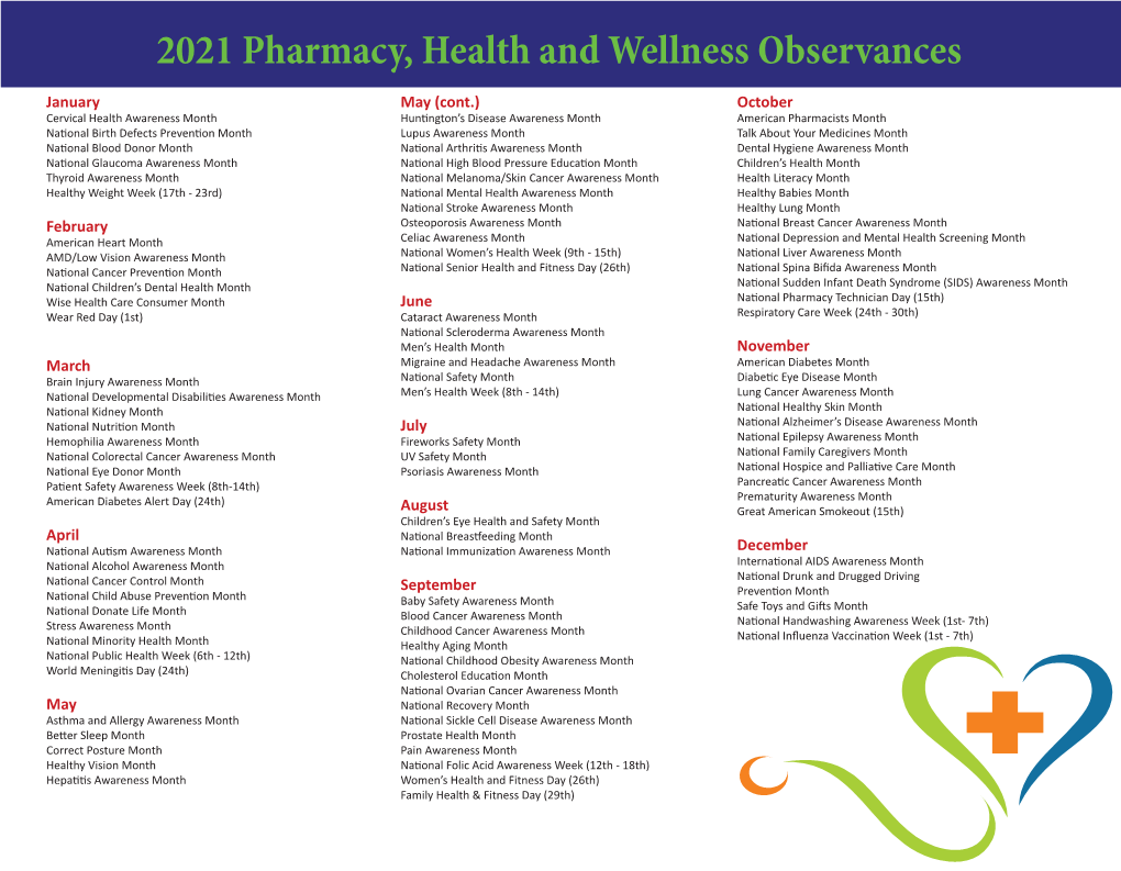 2021 Pharmacy, Health and Wellness Observances