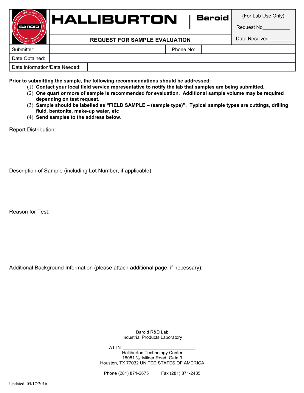 Prior to Submitting the Sample, the Following Recommendations Should Be Addressed