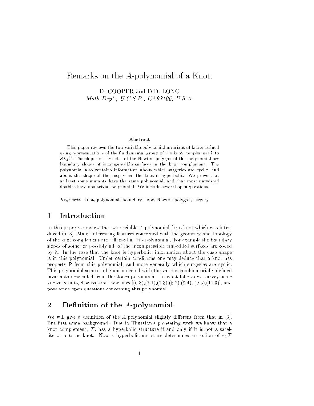 Remarks on the A-Polynomial of a Knot