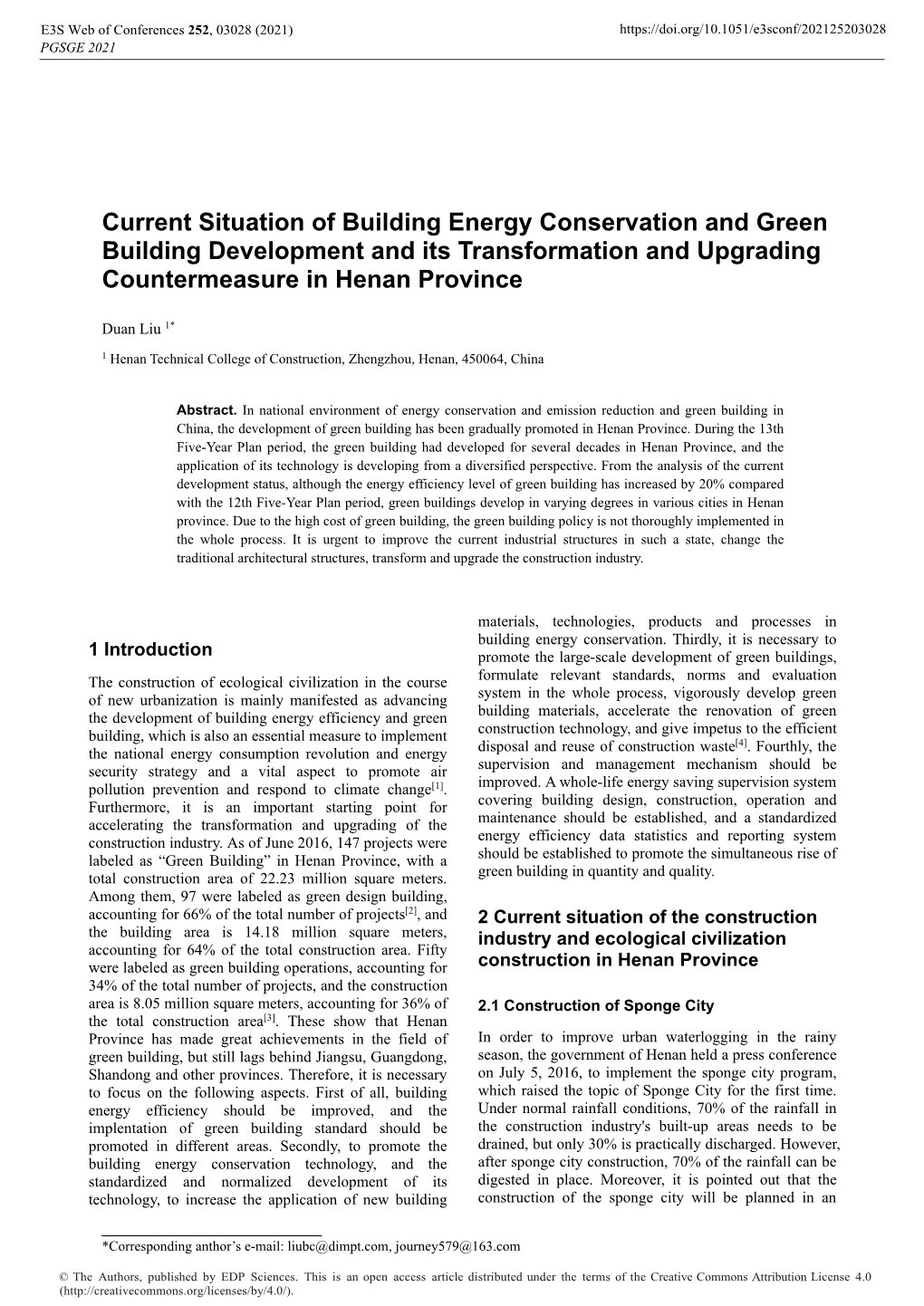 Current Situation of Building Energy Conservation and Green Building Development and Its Transformation and Upgrading Countermeasure in Henan Province