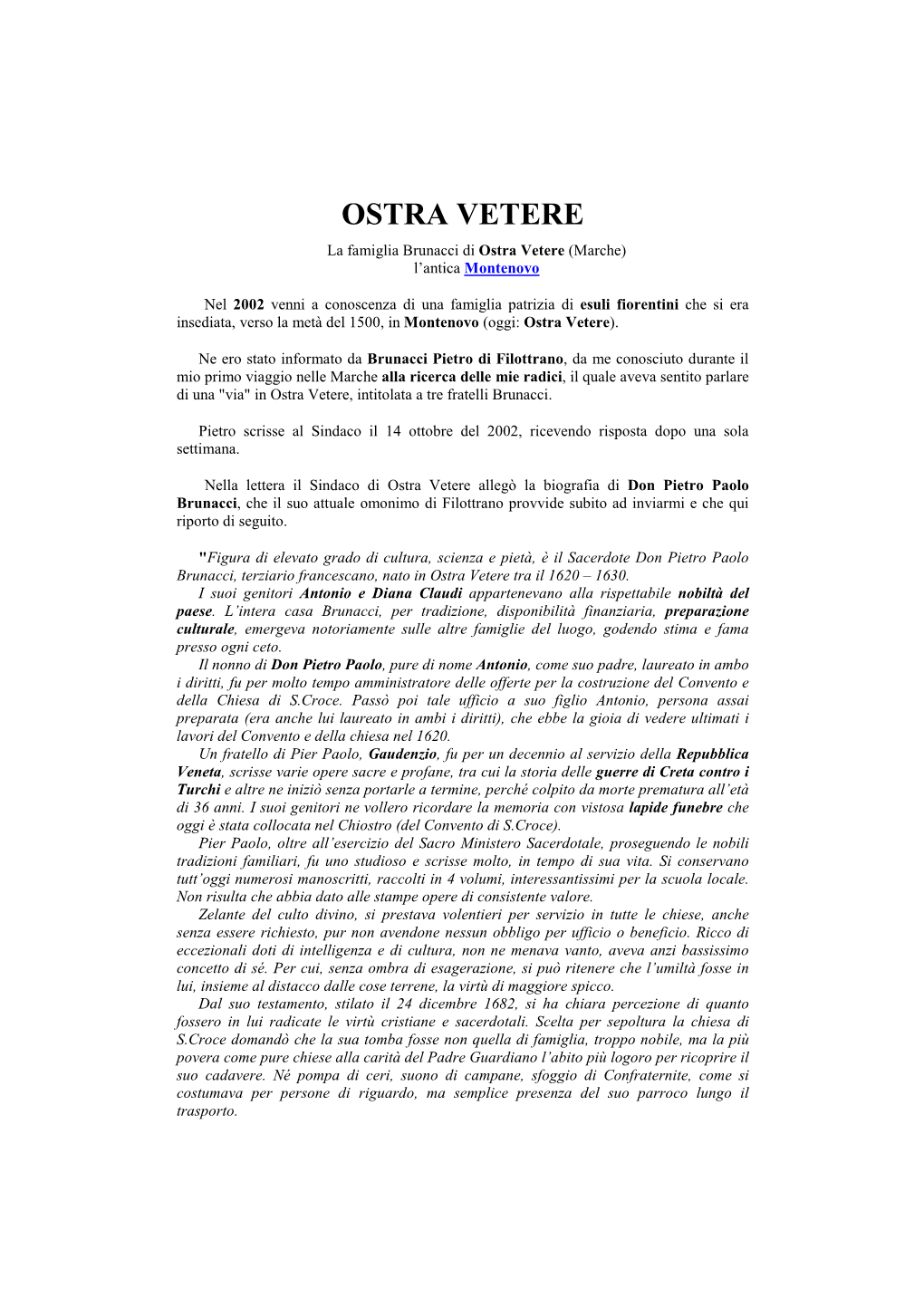 OSTRA VETERE La Famiglia Brunacci Di Ostra Vetere (Marche) L’Antica Montenovo