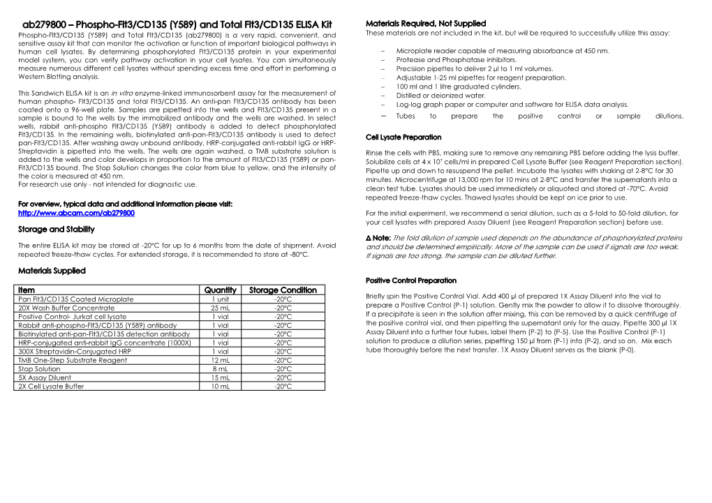 Ab279800 – Phospho-Flt3/CD135 (Y589) and Total Flt3/CD135 ELISA