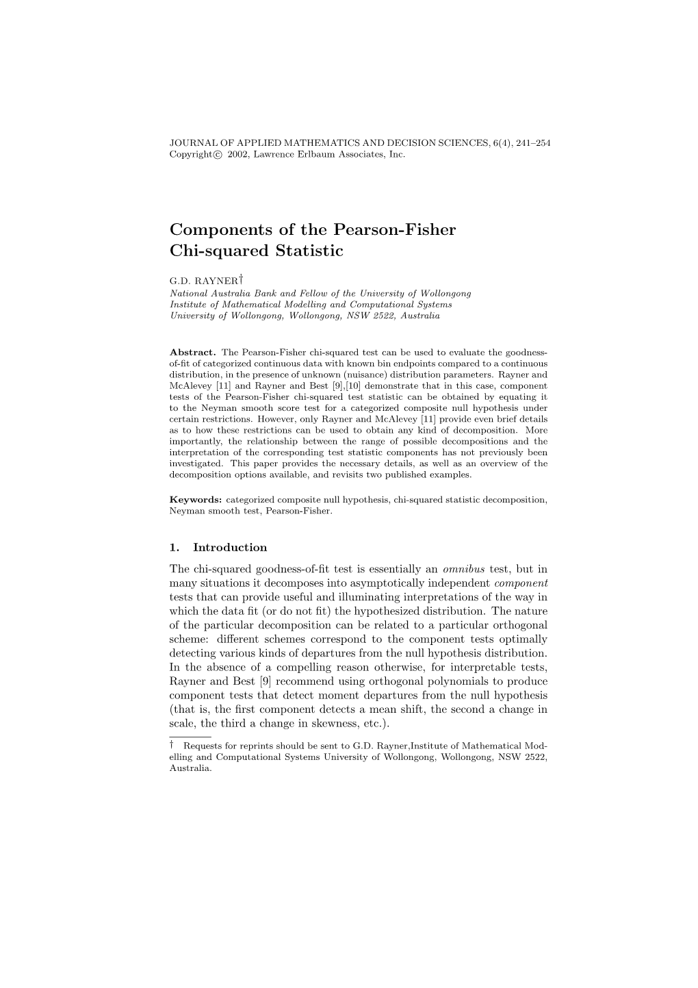 Components of the Pearson-Fisher Chi-Squared Statistic
