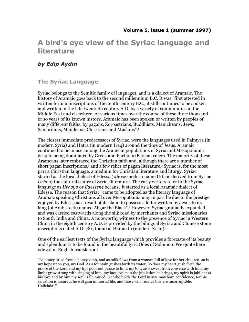 A Bird's Eye View of the Syriac Language and Literature by Edip Aydın