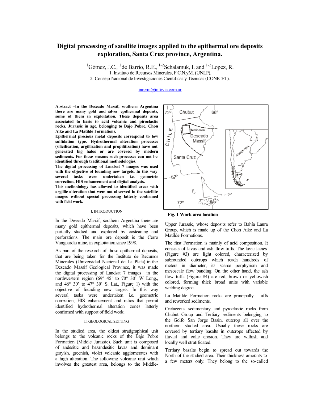 Digital Processing of Satellite Images Applied to the Epithermal Ore Deposits Exploration, Santa Cruz Province, Argentina