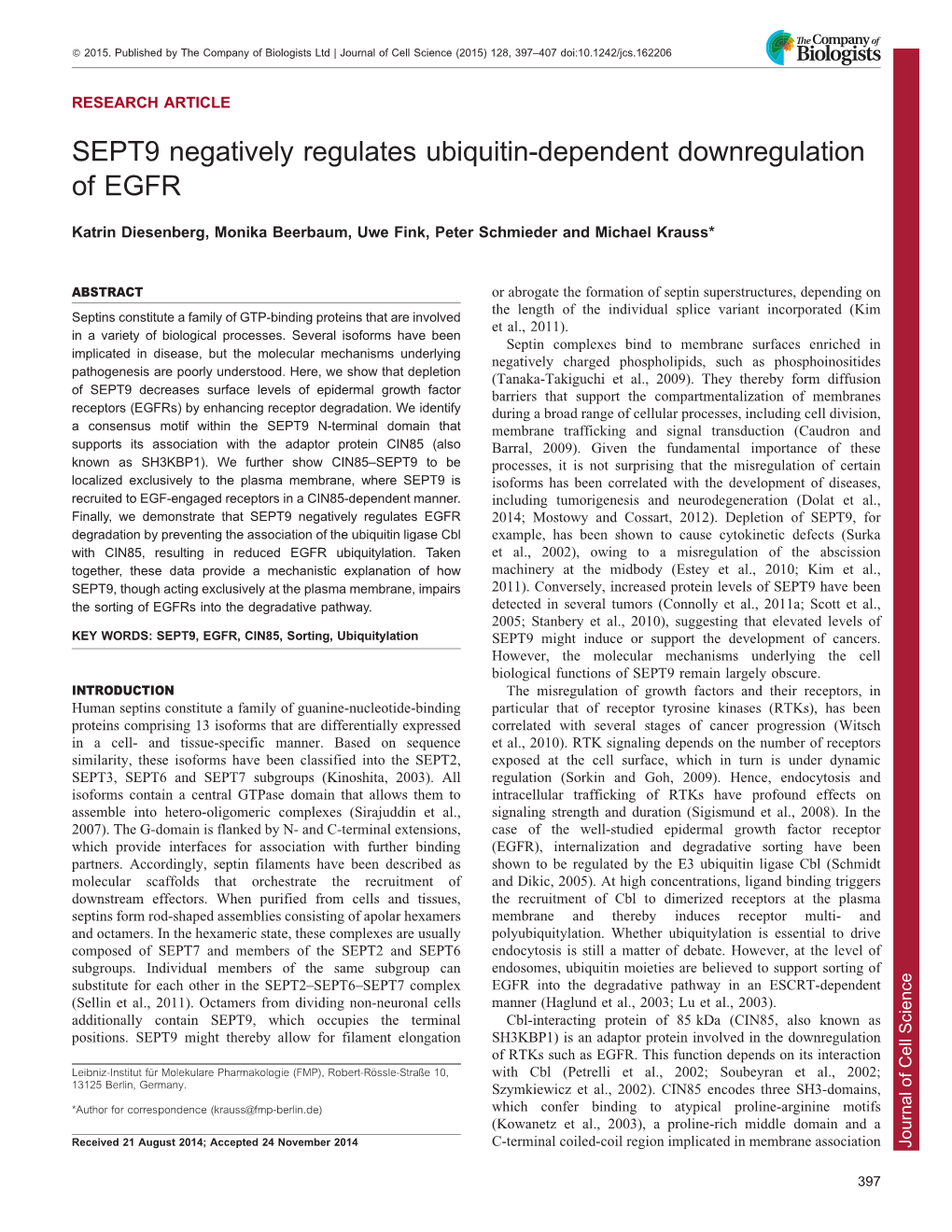 SEPT9 Negatively Regulates Ubiquitin-Dependent