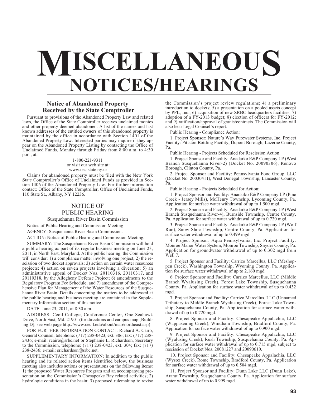 Miscellaneous Notices/Hearings