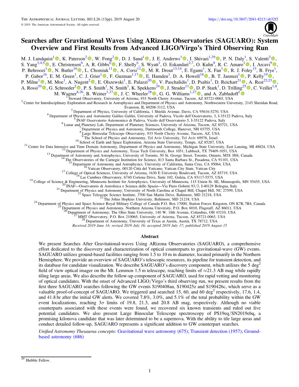 Searches After Gravitational Waves Using Arizona Observatories (SAGUARO): System Overview and First Results from Advanced LIGO/Virgo’S Third Observing Run