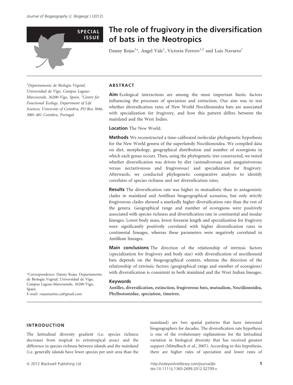 The Role of Frugivory in the Diversification of Bats in The