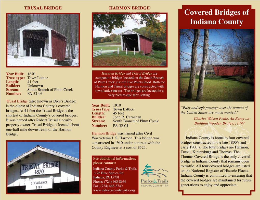 "Covered Bridges of Indiana County" Brochure