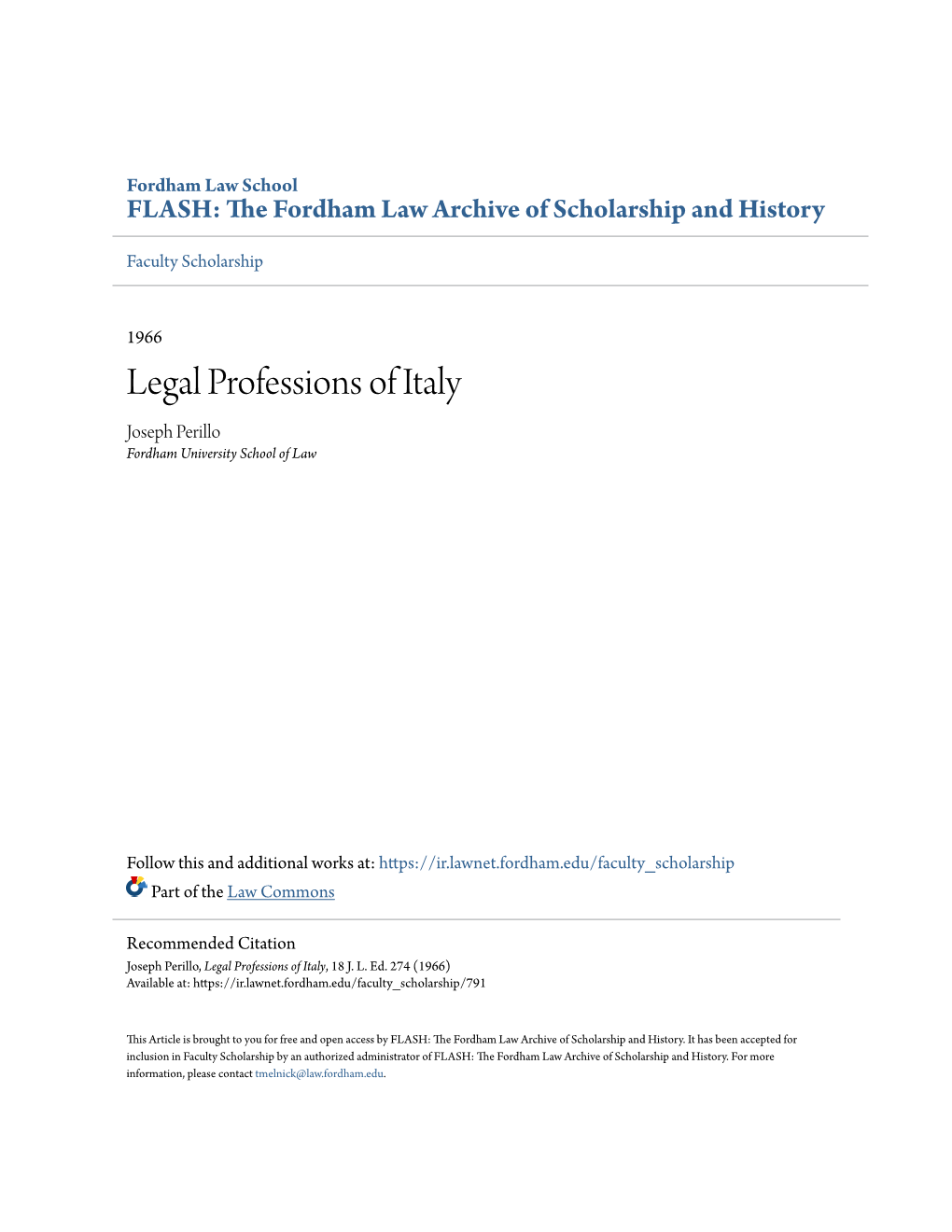 Legal Professions of Italy Joseph Perillo Fordham University School of Law