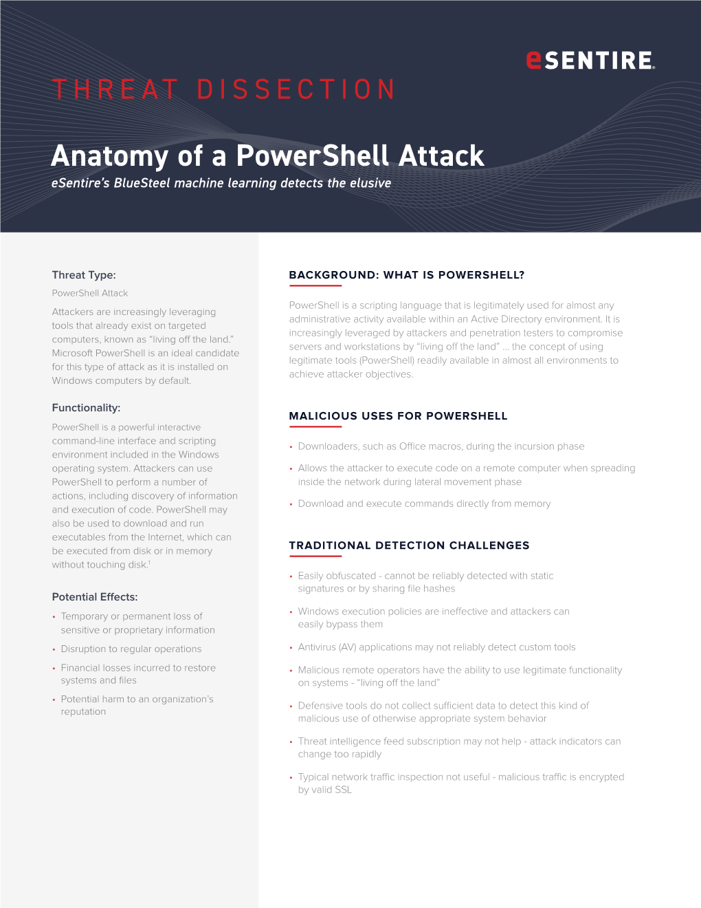 Anatomy of a Powershell Attack Esentire’S Bluesteel Machine Learning Detects the Elusive