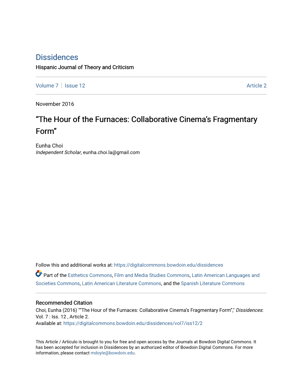 “The Hour of the Furnaces: Collaborative Cinema's