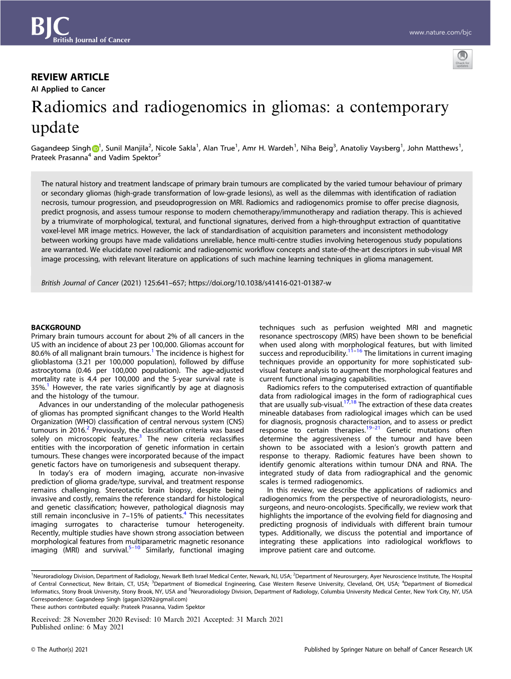 Radiomics and Radiogenomics in Gliomas: a Contemporary Update
