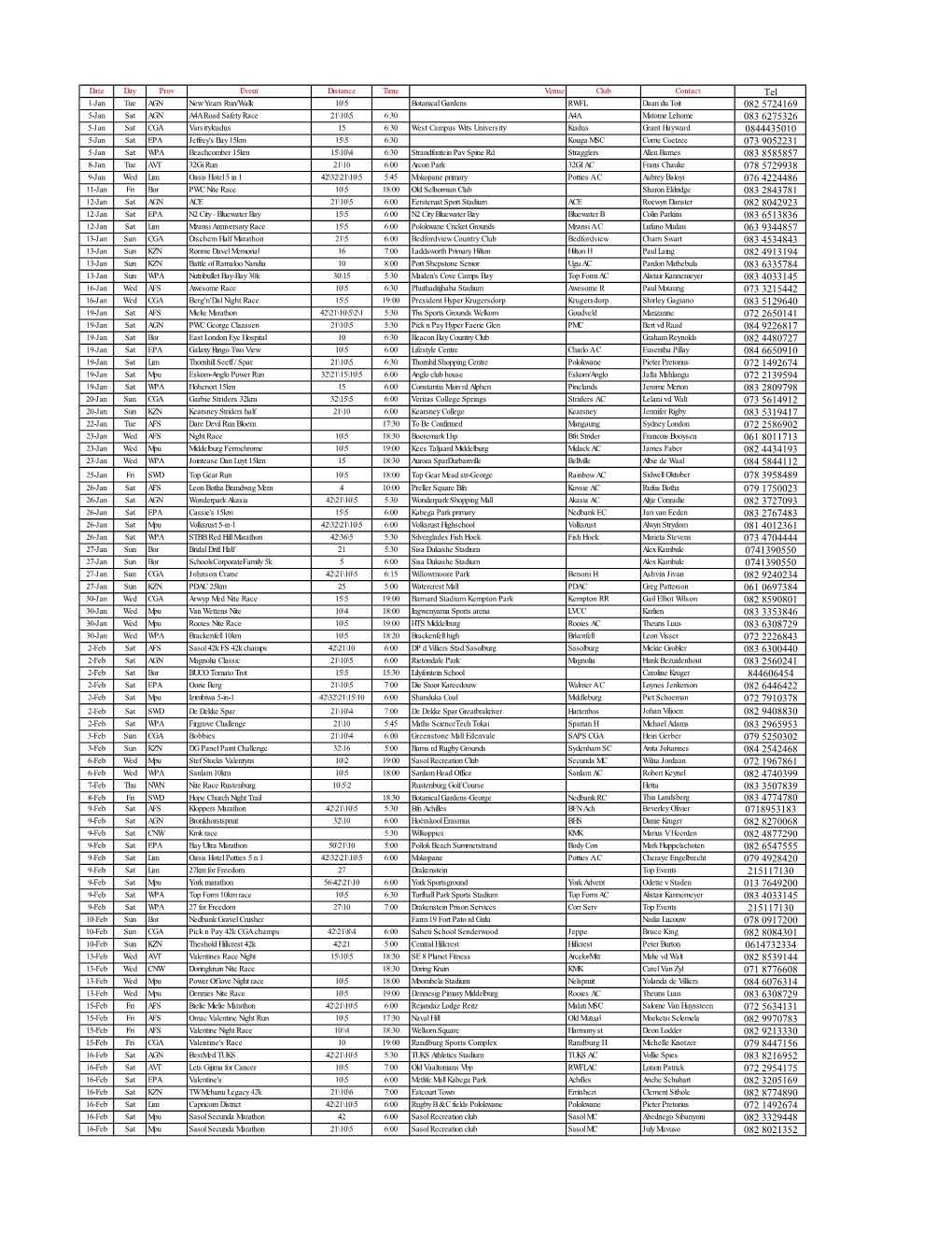 2019 Road Race Calendar.Xlsx